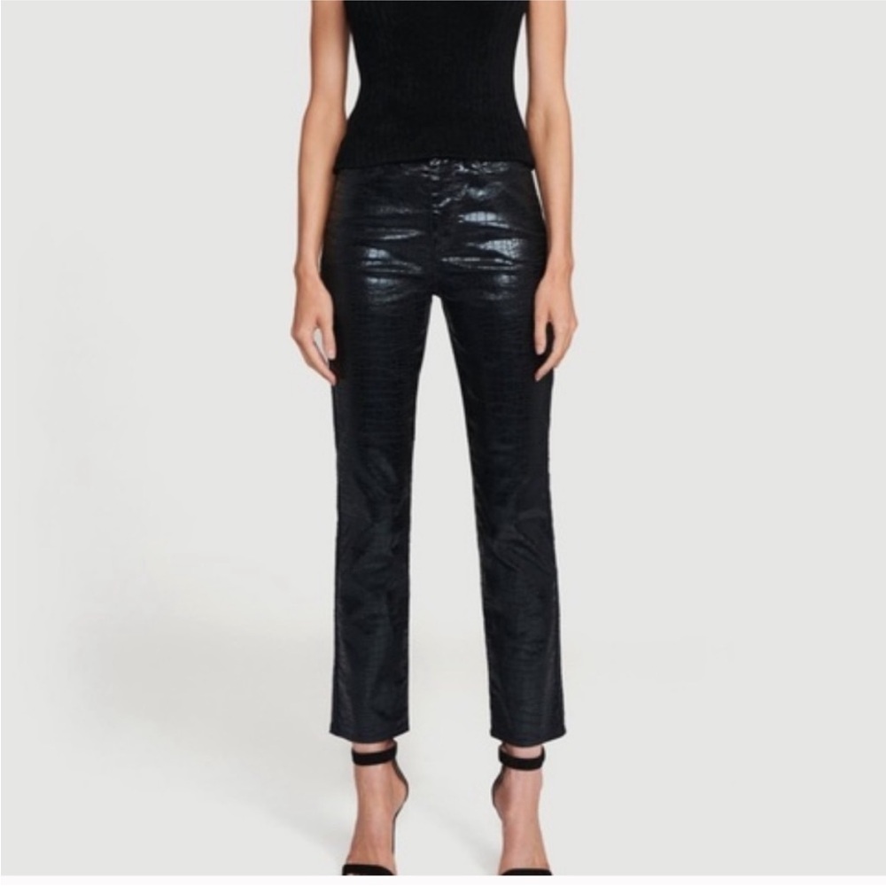 Frame Denim Black Crocodile-Embossed Pants